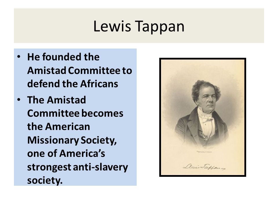 Lewis Tappan founded the Amistad Committee to defend the Africans